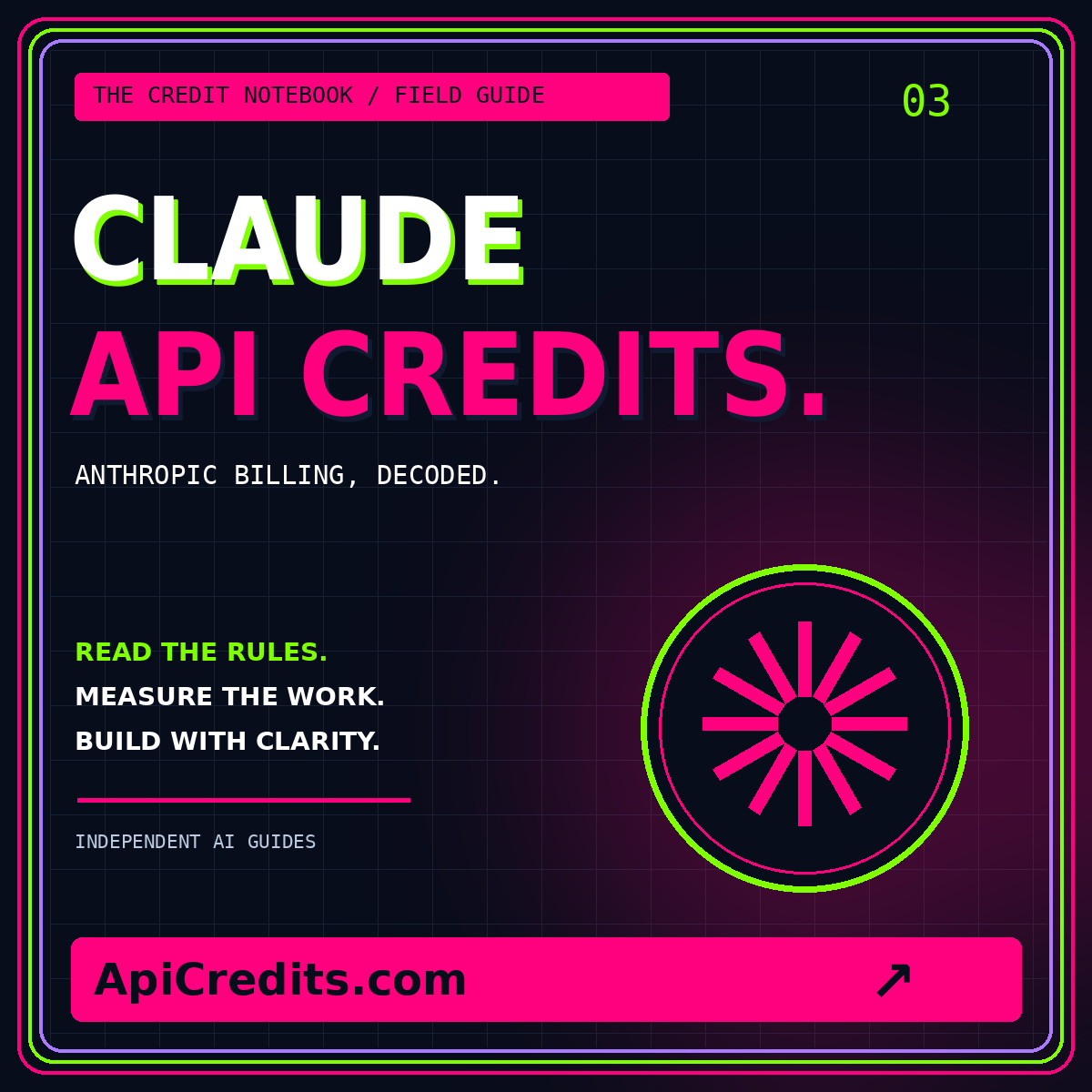 Neon typography card for Anthropic and Claude API credits, branded ApiCredits.com